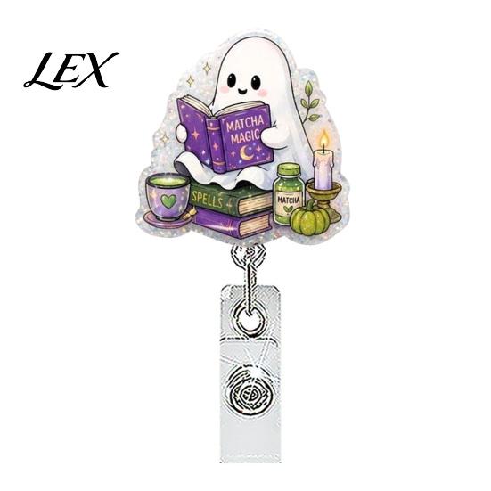 Retractable Badge Holder Halloween Reel, Ghost Black Cat And Pumpkin Design, Acrylic Id Reel 360 Degree Rotating ID for Nurses Office Staff Decor