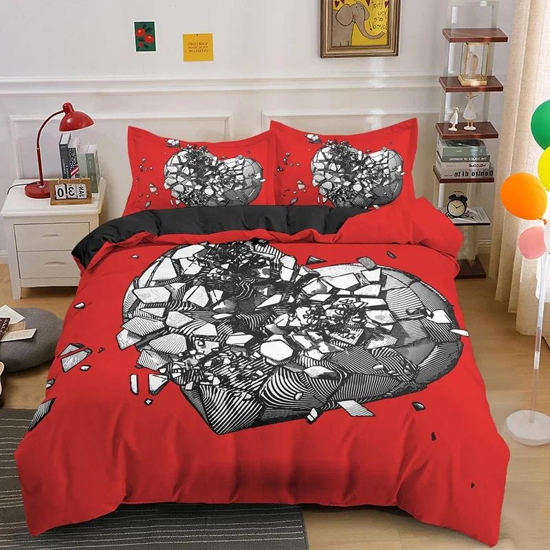 3D Love Heart Valentines Gift Comfortable Duvet Quilt Cover Pillowcase Bedding Set Children Bedroom Decoration Home Textile