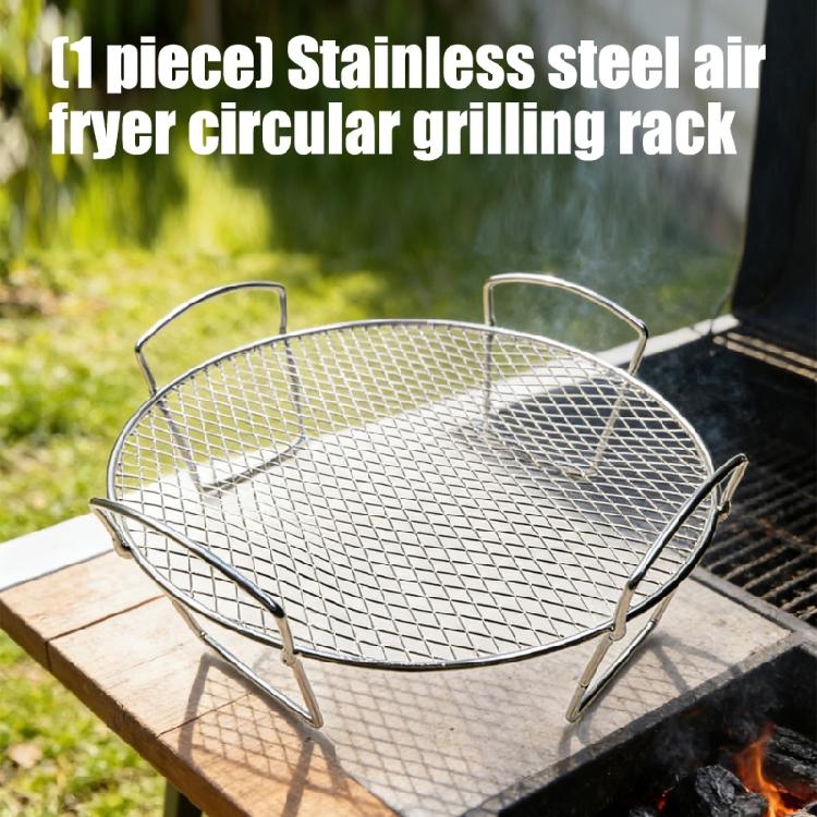 Round Grilling Rack for Air Fryers Stainless Steels 20Cm Mesh Wire Rack with Raised Legs and Side Handle for Reheating Snacks, Meals, and Drained Food
