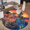 1pc Coastal Town Sunset Pattern Office Round Rugs, Under Chair Round Rugs for Living Room, Bedroom, Bathroom Decoration Carpet 091823