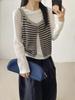 Damen Herbst Lagenlook Koreanisches Gestreiftes Strick-Cami & T-Shirt Set