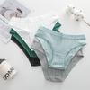FINETOO 3Pcs/Set Cotton Striped Stretchy Underwear Women's Low Waist Panties Sexy Elastic Wide Belt Solid Color Briefs Comfort Lingerie