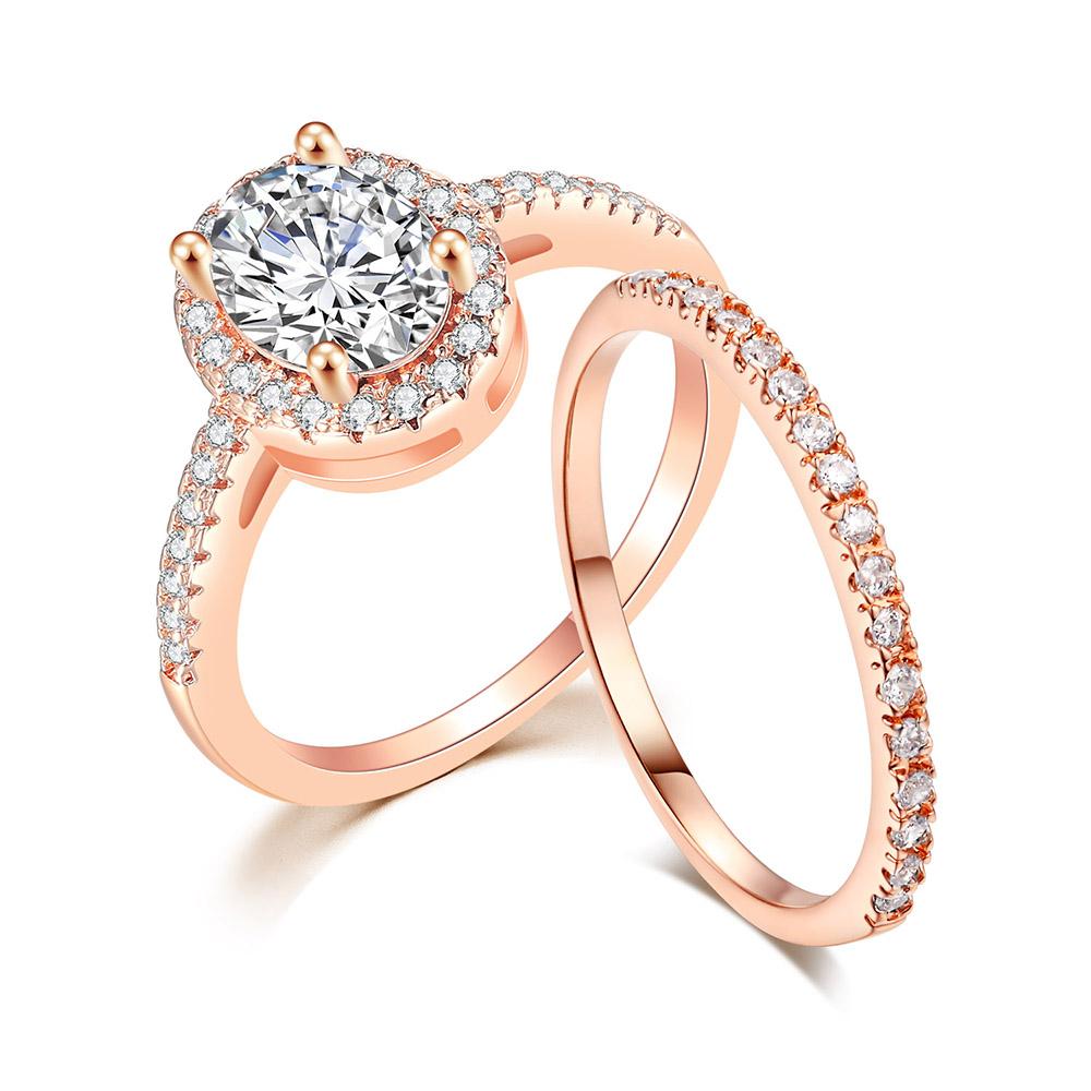 Wedding Engagement Ring Set for Women AAA+ Cubic Zirconia Crystal Rings Rose Gold Color Marriage Bride Accessories Jewelry SR077