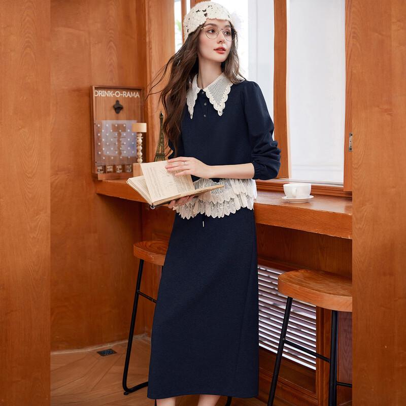 

Bailuyu Women s Lace Trim Color-Block Sweatshirt & Long Skirt Two-Piece Set L