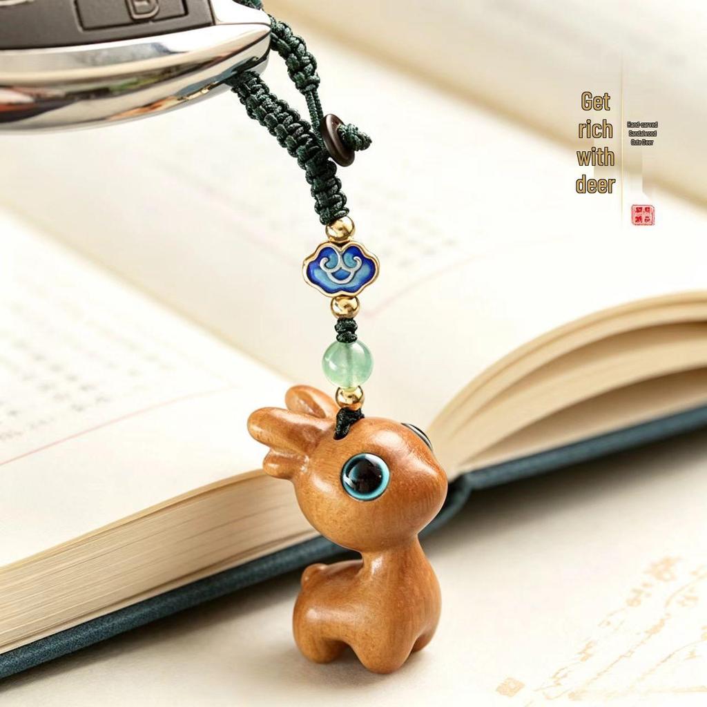 Sandalwood Little Deer Keychain: Cute Pendant for Cars and Phones, Perfect Unisex Gift