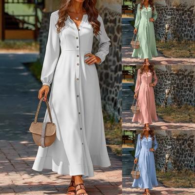 Nuevo Cárdigan Casual de Punto para Mujer con Cuello en V y Mangas Largas Vestido de Mujer de Color Sólido Falda Larga