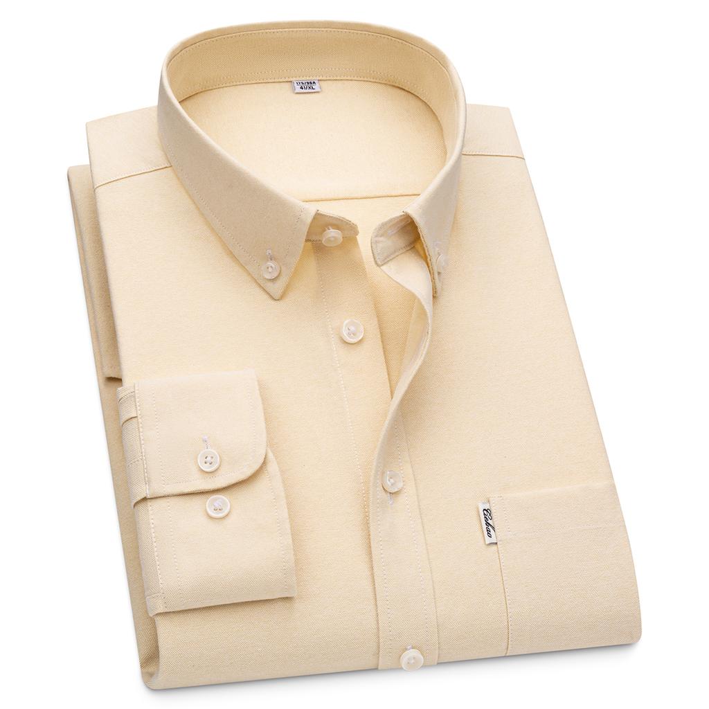 Men's Hard-wearing Comfortable 100% Cotton Long Sleeve Dress Shirt with Pocket, Spring Autumn Casual Oxford Button-Down Shirts