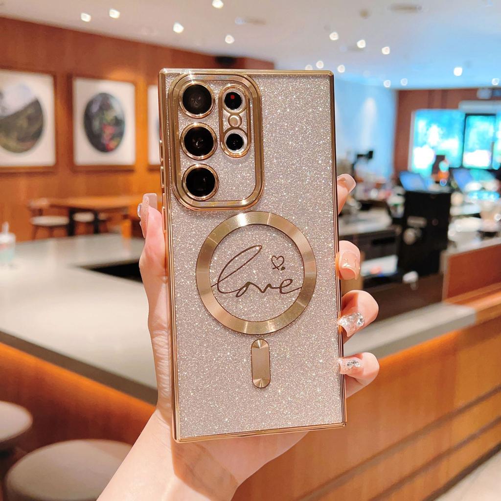 Electroplated magnetic suction love glitter mobile phone case is suitable for Samsung S25ULTRA lens film S24 S25 S23FE