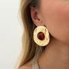 KunJoe Vintage Inlaid Brown Resin Acrylic Stud Earrings for Women Luxury Geometric Large Round Earrings Boho Vacation Jewelry