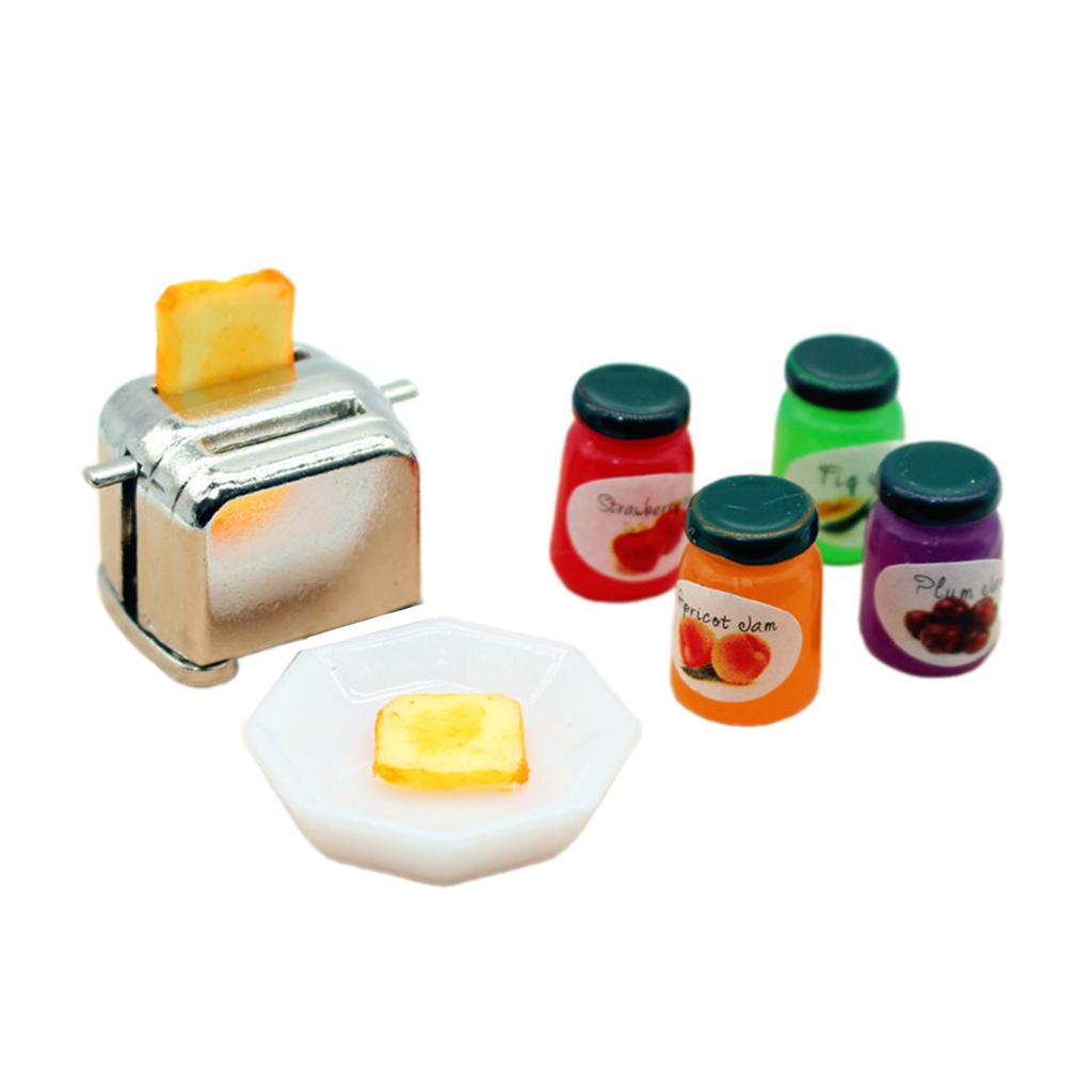 1/12 Realistic Miniature Toaster and Jam Set for Dollhouse Enthusiasts and Collector Kitchen Scene Displaying Accessory