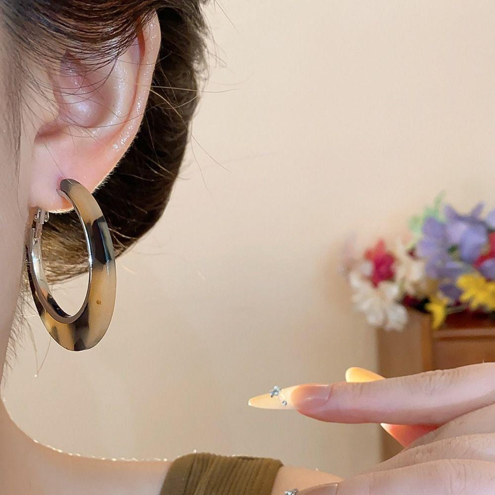 Acetic Acid Leopard Print Earrings Vintage C-shaped Earring Set Sweet Acetate Hoop Earrings  Girls