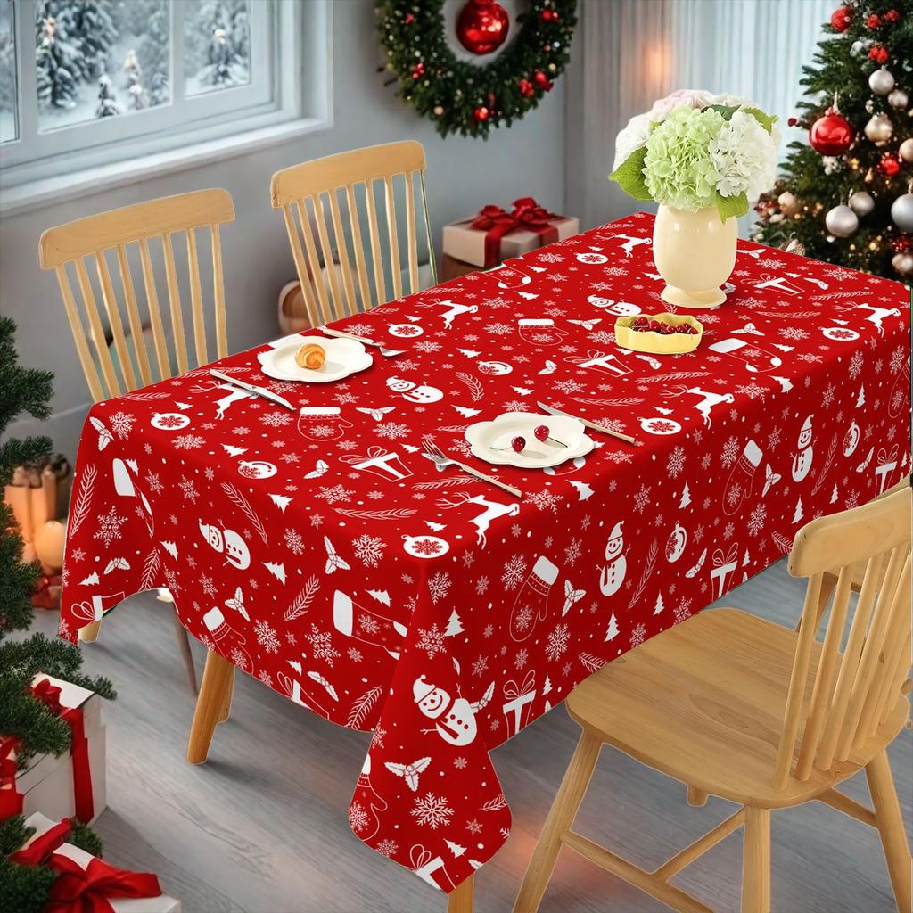 1pc 2026 Christmas Table Cloths Printed Waterproof Christmas Decoration Rectangle Party Table Cover Vintage Dining Table Cover