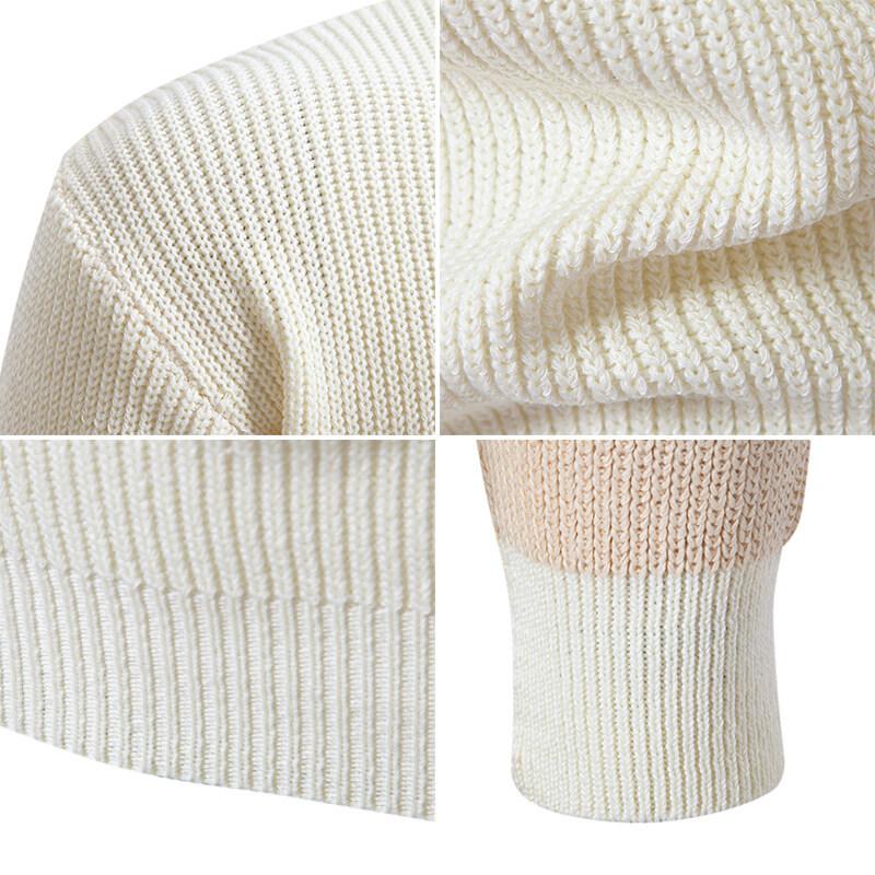 Frühlings- und Herbst Herrenpullover Mode Kontrastfarben Spleißen Halber Rollkragen Warmer Strickpullover