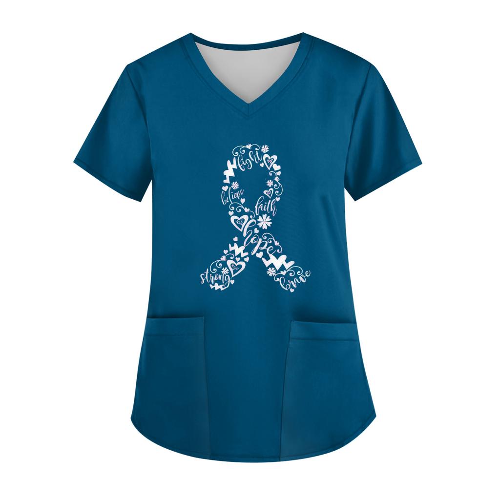 Women's V-Neck Short-Sleeve Pocketed Top With Side Slit