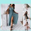 Women Wrap V Neck Polka Dot Long Maxi Dress Ladies Summer Holiday Beach Sundress