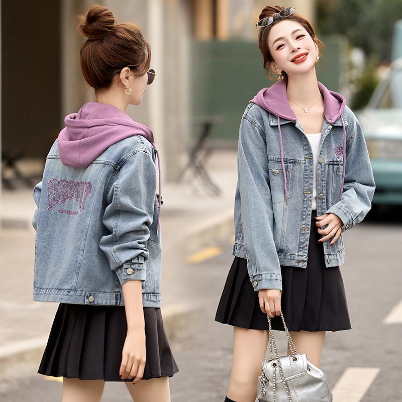 Spring 2025 Women's Spot Denim Jacket with Detachable Hood - Versatile Fashion MZ130