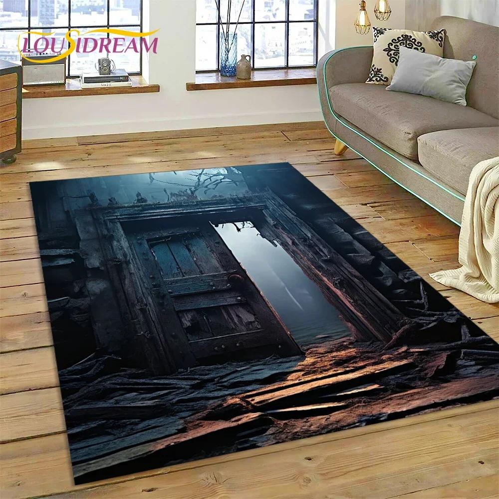God's Temple Door Gate 3D Illusion Carpet Rug for Living Room Bedroom Home Sofa Decoration,Kids Play Area Rug Non-slip Floor Mat