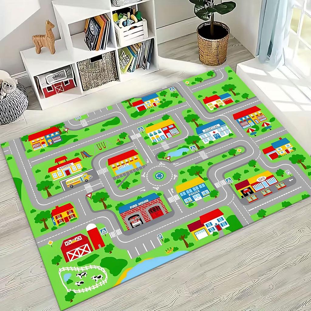 Child Urban City Road Traffic Learning Interactive Game Playroom Rug for Bedroom Living Room Sofa Home Doormat Decor,Non-slip