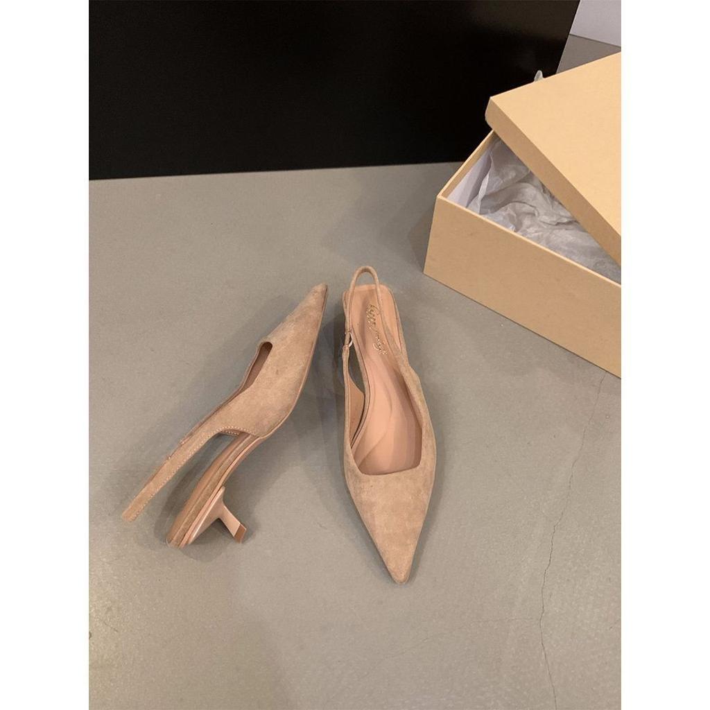 Temperament Pointed Head Empty Temperament Single Shoes New Spring French Niche High Heels Thin Heel Bag Head Sandals Women