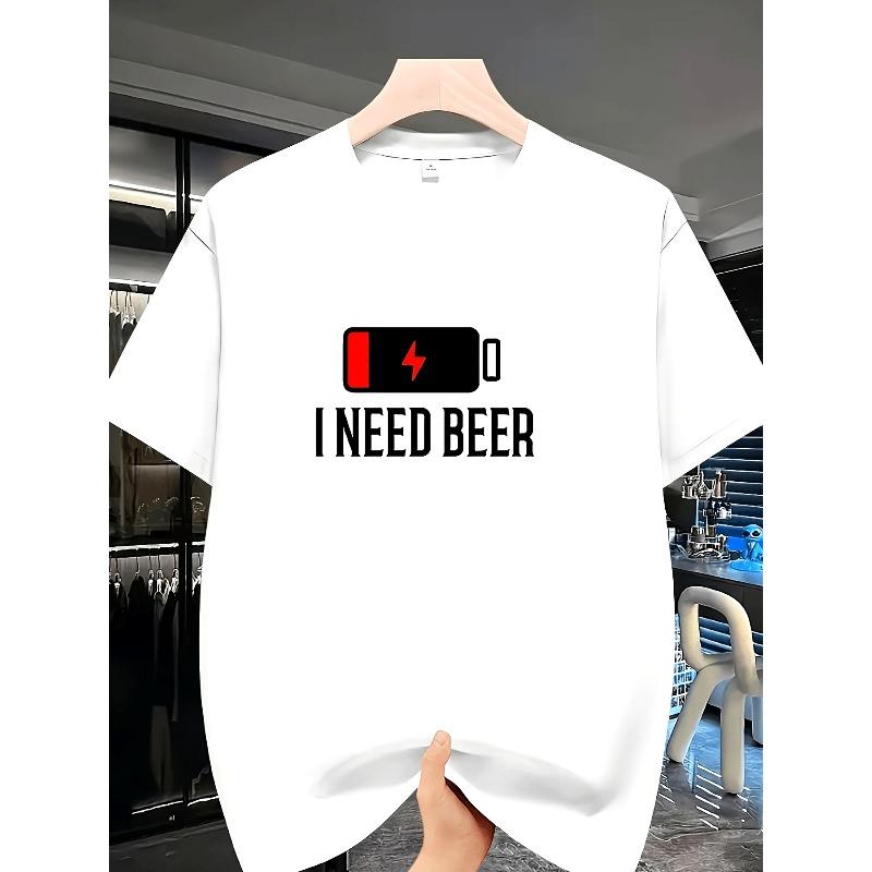 

European Size Men s Funny I NEED BEER Battery Graphic T-Shirt - Black Casual Summer Tee with Red Power Icon-Lightweight cotton Shirt for Beer Lovers M белый