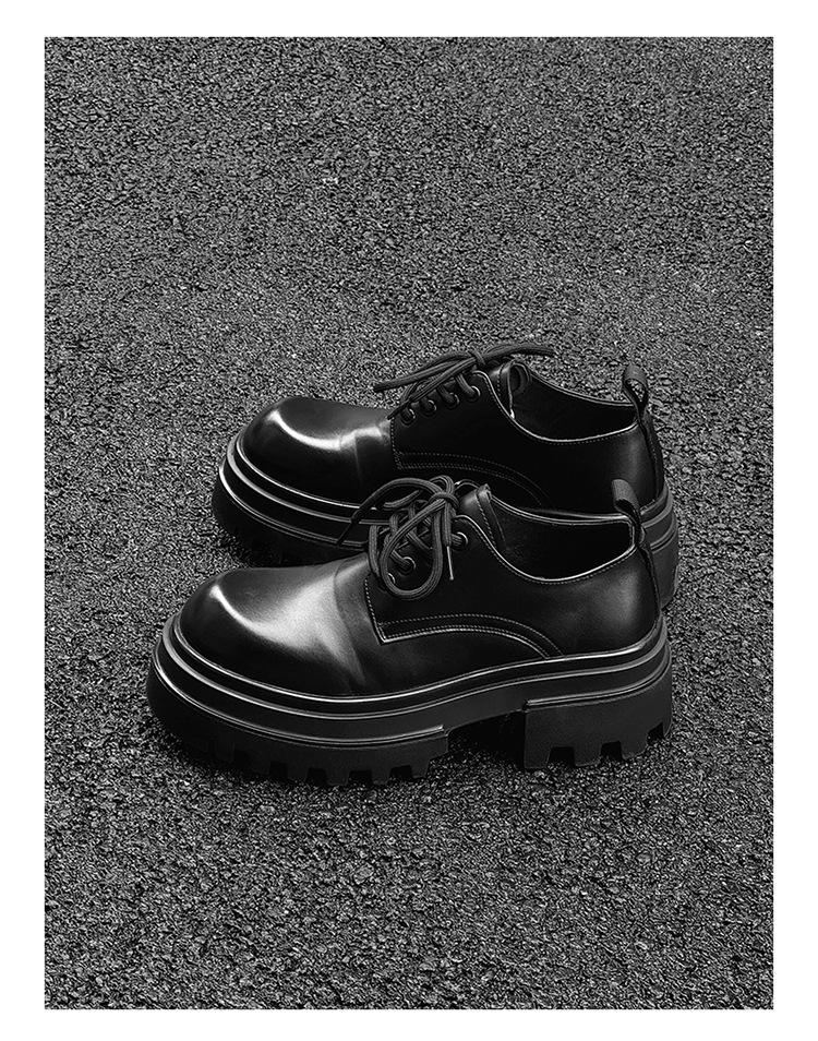 2024 Men's Thick Sole Height-Increasing Black Leather Derby Shoes - British Style