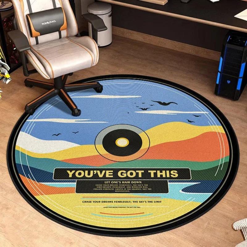 Retro Swirl Optical Illusion Vinyl Record Round Rug Soft Non-Slip Doormat Living Room Bedroom Home Decor Mat