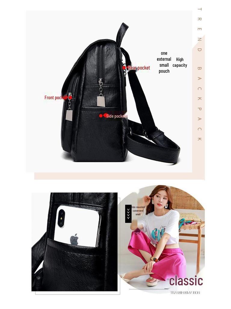 Mochila de Viagem Feminina de Couro Macio de Grande Capacidade - Versátil Bolsa Estudantil Casual Nova 2025