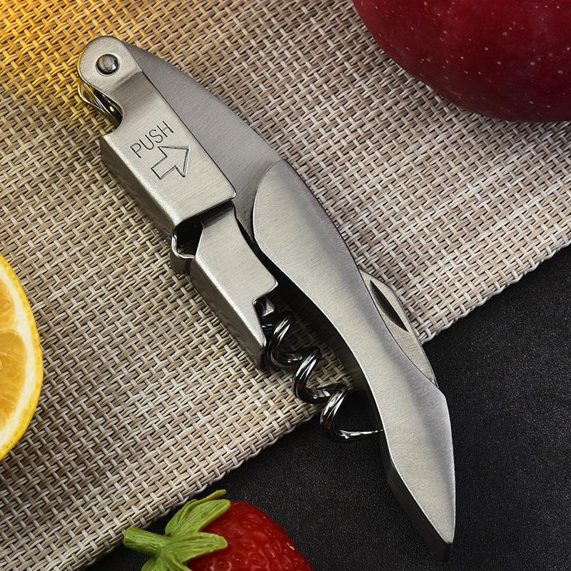 Wine Red All-Steel Multifunctional Corkscrew Opener - Stainless Steel, Household-Friendly 12.3cm x 3cm
