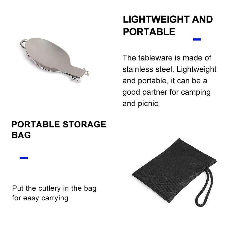 3 Pieces, 1 Set Portable Outdoor Camping Trip Picnic Foldable Stainless Steel Tableware Spoon Fork Knife Tableware Practical