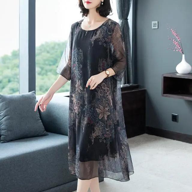 Abito estivo da donna con copertura pancia e stampa snellente, elegante gonna lunga per taglie forti di mezza età e anziani, temperamento