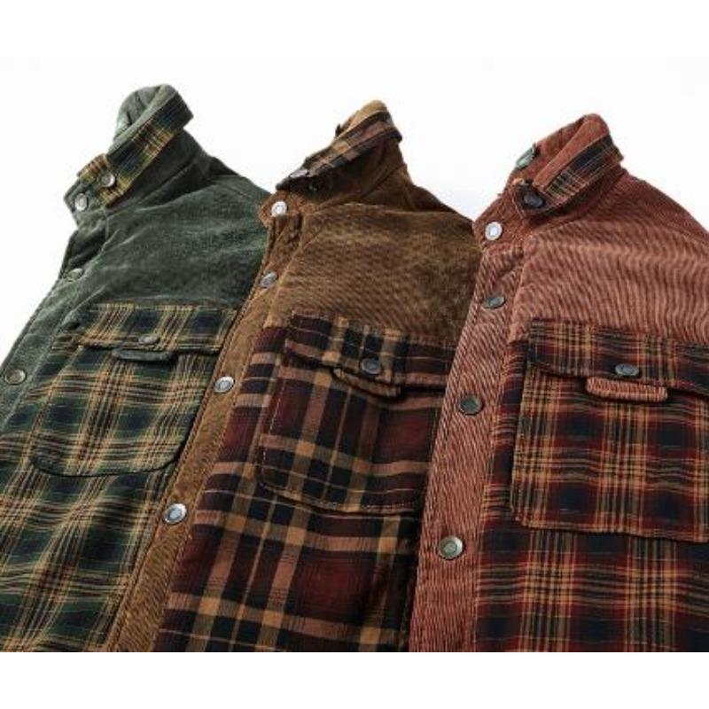 Men's Winter Warm Shirts Coats Plaid Thickened Fleece Jacket Fashion Windproof Stand Collar Shirt Men