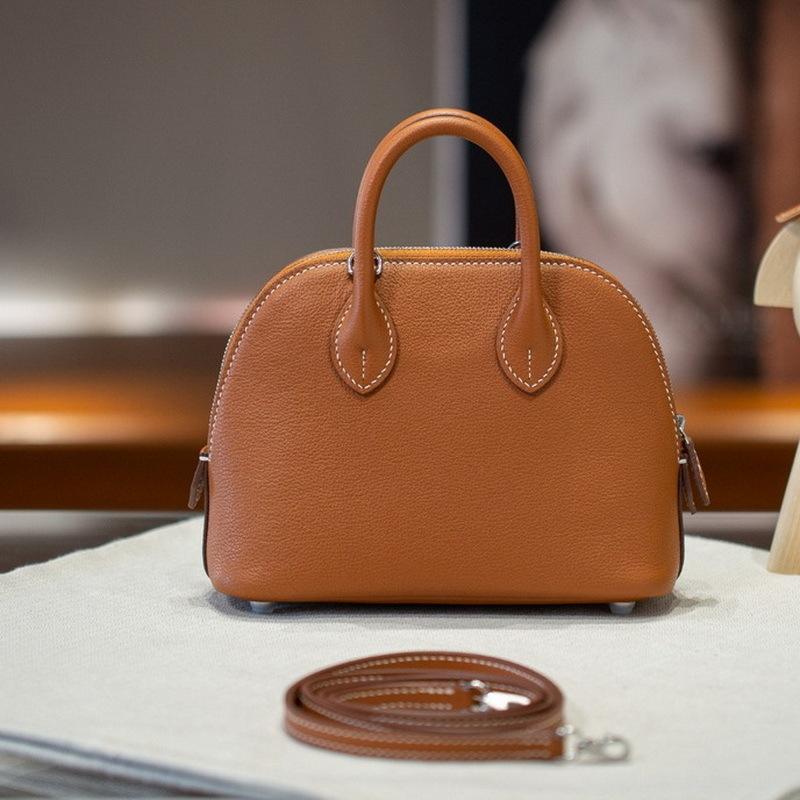 25 New Semi-handmade Wax Wire Steel Hardware First Layer Evercolor Leather Mini Shell Bag, Bowling Handbag