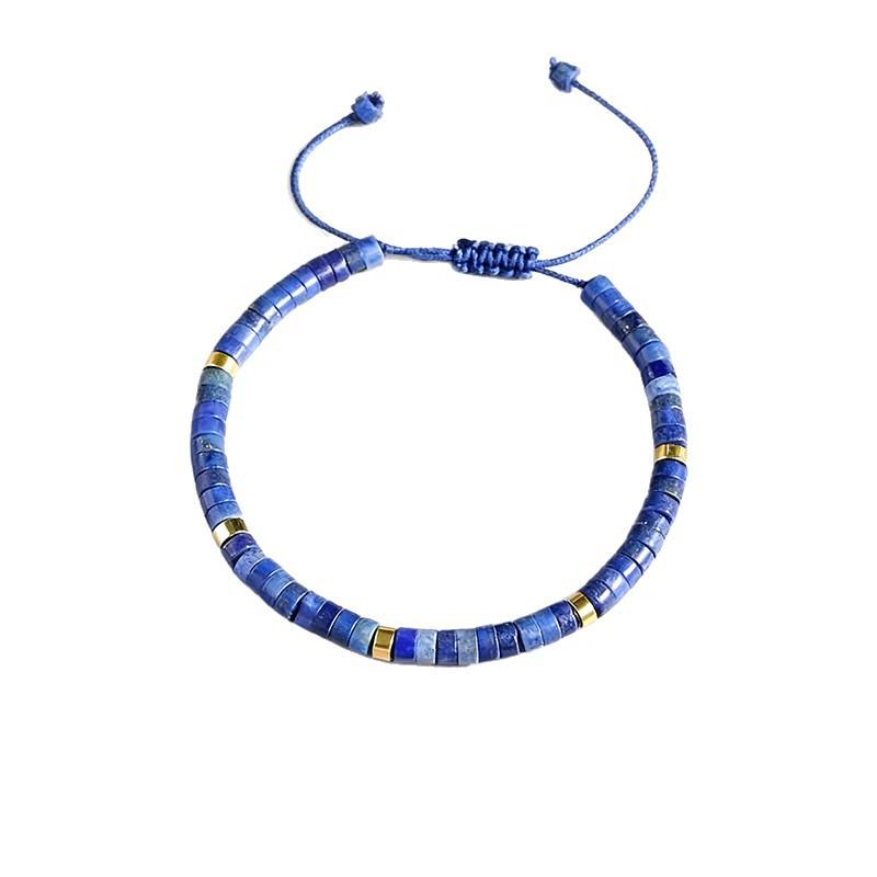 Bohemian Natural Lapis Lazuli Braided Bracelet, Adjustable Beaded Spacer Stone Wrist Chain