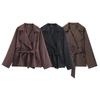 Moda Autunnale Multicolore con Cintura Cappotto Corto Joker Manica Lunga Cappotto Casual Capospalla