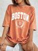 Boston Persönlichkeitsaufdruck Gewaschene T-Shirts Damen Baumwolle Oversize T-Shirt Lässig Weiche Kurzarm-Tops Sommer O-Ausschnitt Kleidung