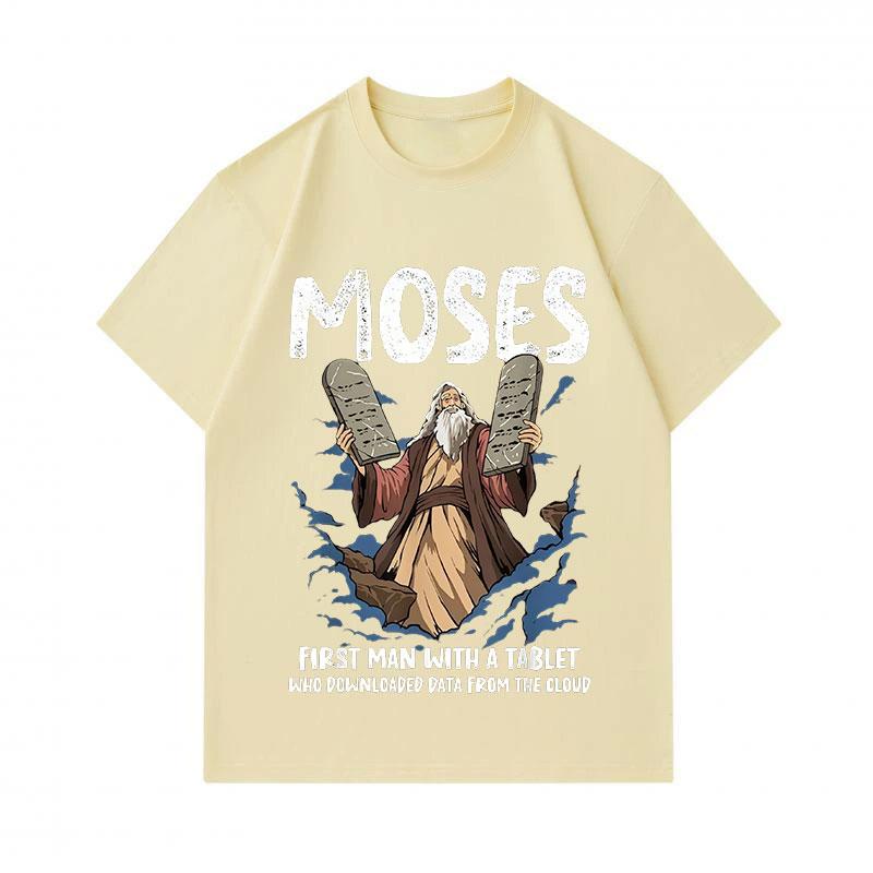 Men's 100% Cotton Crew Neck Short Sleeve T-Shirt, Funny Moses Tablet Cloud Data Print Casual Graphic Tee, Comfortable Breathable Summer Tops for Daily