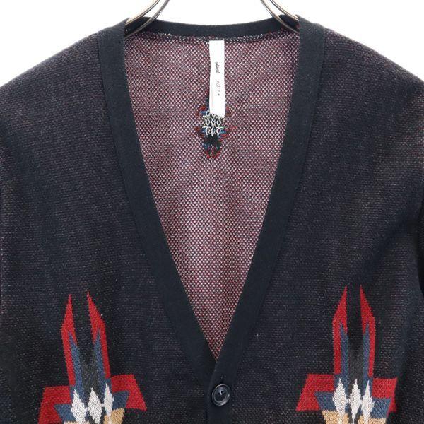 glamb made in Japan native pattern Long sleeve knit cardigan 2 Black Men's Used