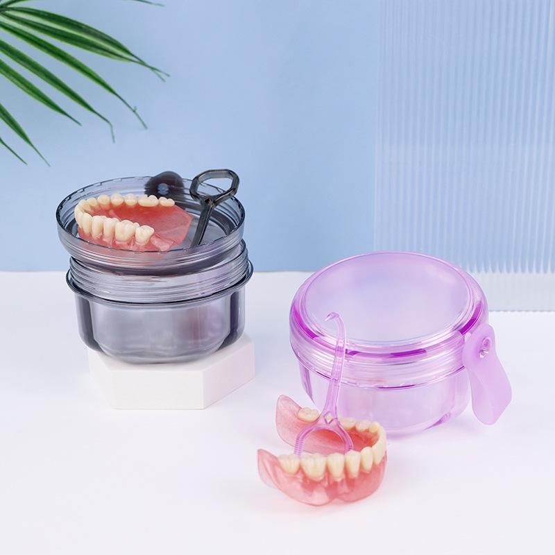 Large Capacity Denture Cleaning and Storage Box with Food Grade Retainer Soaking and Drain Feature