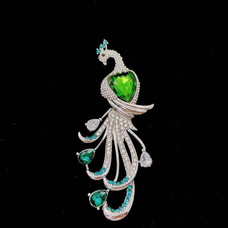 Elegant Crystal Peacock Brooches For Women Lady Big Bird Animal Party Casual Brooch Pins Gifts
