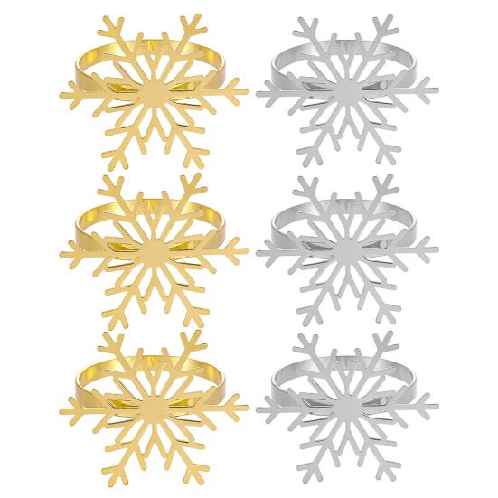 1/2/6Pcs Golden Metal Napkin Ring Faux Pearl Decor Snowflake Design Winter-themed Napkin Holders Weddings Parties Table Decor