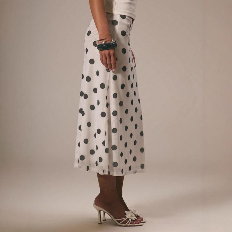Bedruckter A-Linien-Rock mit Punkten Hüftbetont Hoch tailliert Stilvoll Vielseitiger Punktmuster-Rock für Damen
