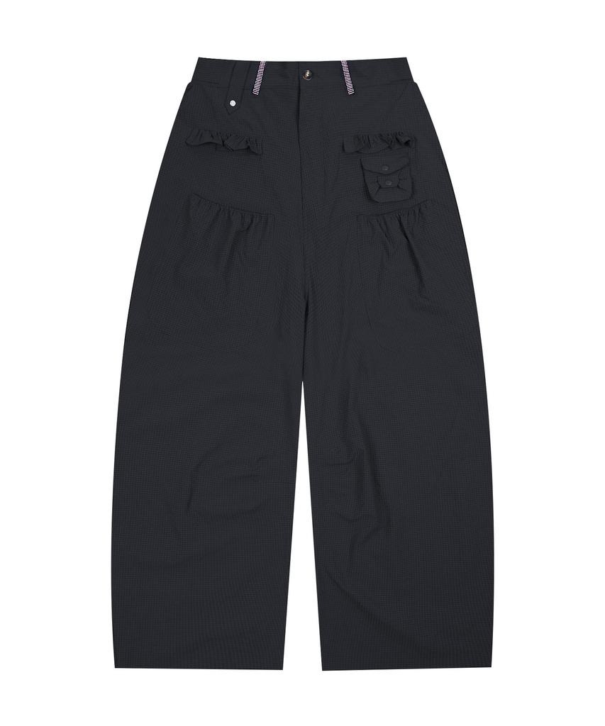 RuNaKi'Hu' Wxp042 Saki Frill Seersucker Wide Pants (Black)