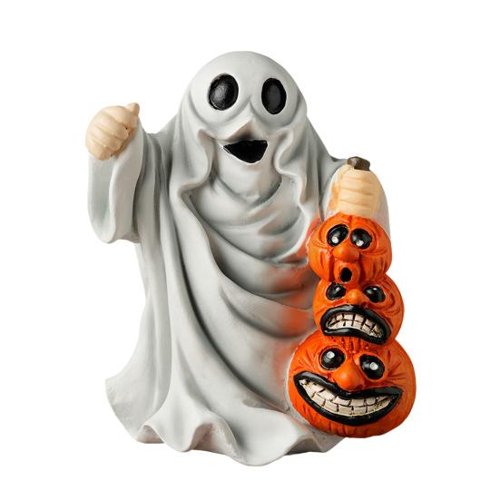 Halloween Ornament Ghost Hold Pumpkin Shape Statue Indoor Outdoor Display Statue Farmhouse Style Halloween Decoration