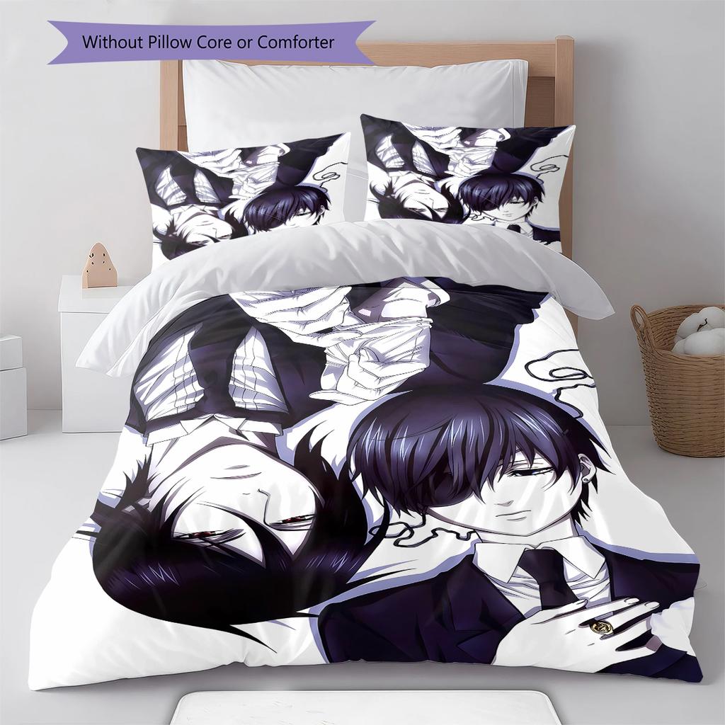 Literie Motif Black Butler, Ensemble Couette Housse de Couette Taie d'Oreiller Cadeau d'Anniversaire pour la Maison (1 housse de couette + 2 taies d'oreiller, sans garniture.)