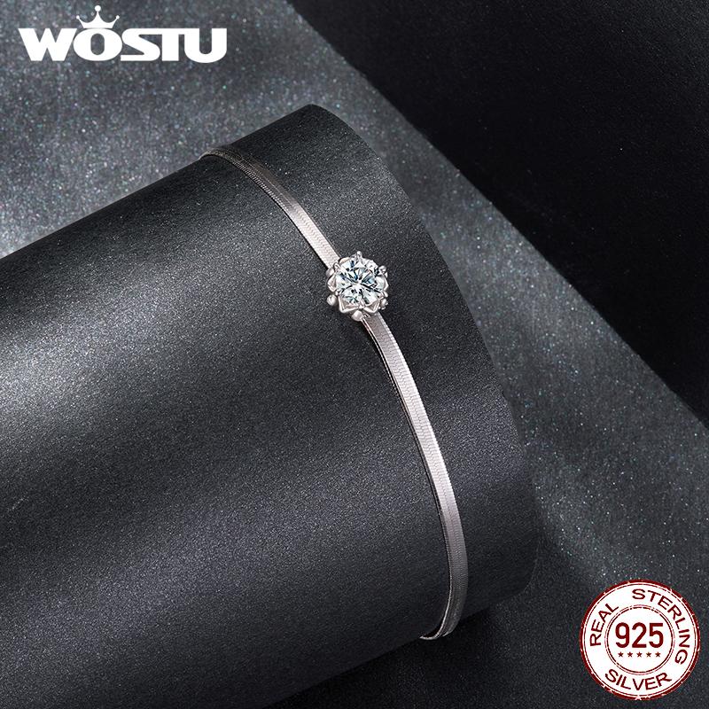 WOSTU Moissanite Wedding Jewelry 4 Set For Women 925 Sterling Silver Romantic Flower Enegagement Necklace Bracelet Earring Ring