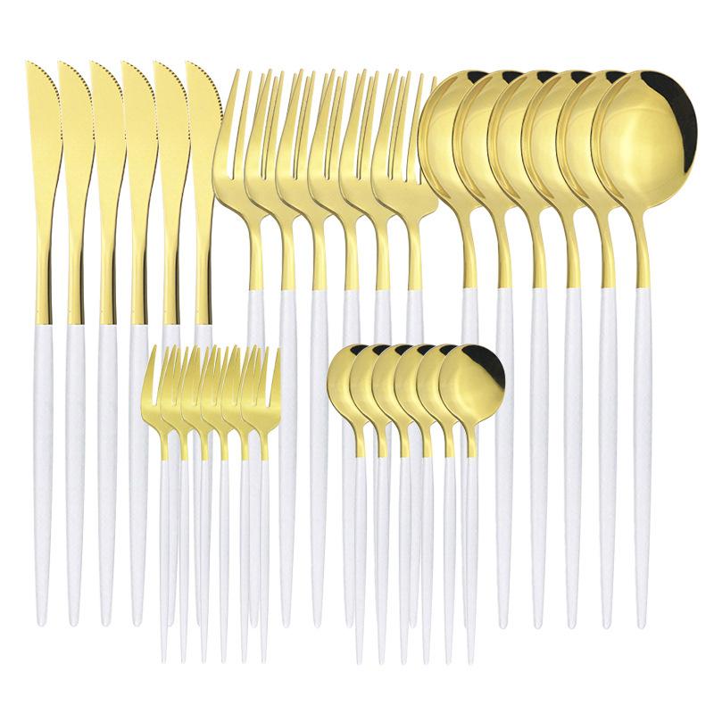 30Pcs Matte Gold Black Handle Tableware Set Stainless Steel Dinnerware Knife Fork Spoon Western Flatware Wedding Cutlery Set