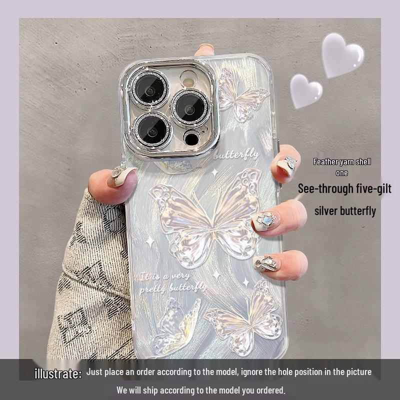 Gradient Blue Butterfly iPhone 13 Pro Lens Film & Women's Case for iPhone 12-X, 15, & 16
