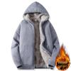 Men's Solid Color Hooded Knitwear Jacket with Fur Lining for Fall/Winter