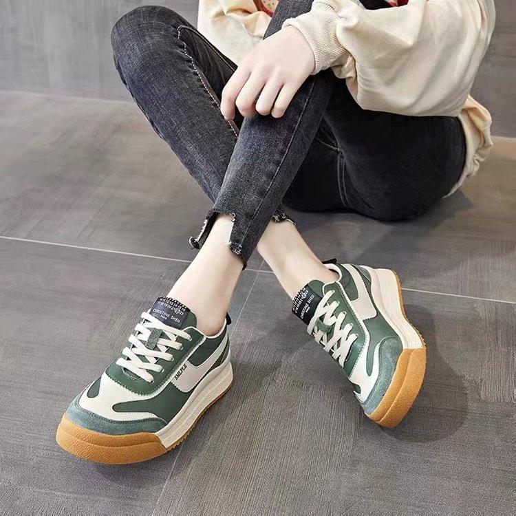 

Foreign trade color matching round head sports shoes 2024 new women s muffin retro Forrest Gump shoes small platform casual shoes 35 зелёный