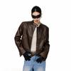 ICH MODE Women's Retro Brown Stand-Collar Faux Leather Jacket